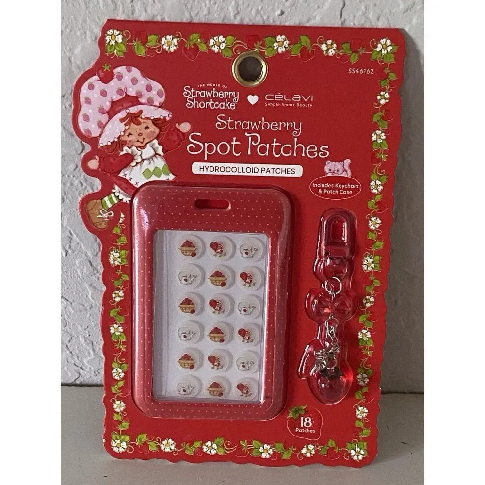 Strawberry Shortcake‎ Spot Patches With Keychain And Reusable Case Red 18 ct NEW